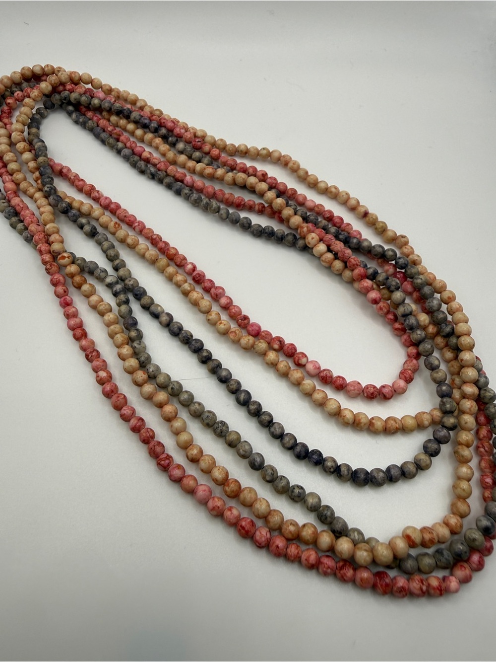 Multicolor Natural Stone Bead Layered Necklace - Red, Tan, Gray